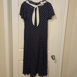 Elegant Navy Polka Dot Midi Dress